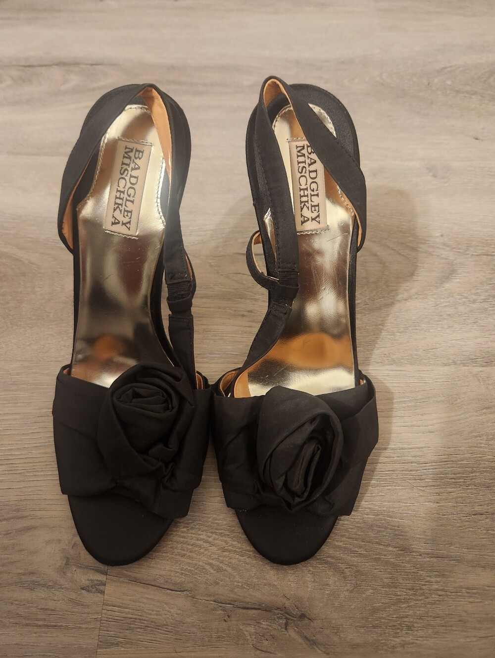 Badgley Mischka Lanah Rose Black Slingback High Heels Leather Sole - Picture 7 of 10